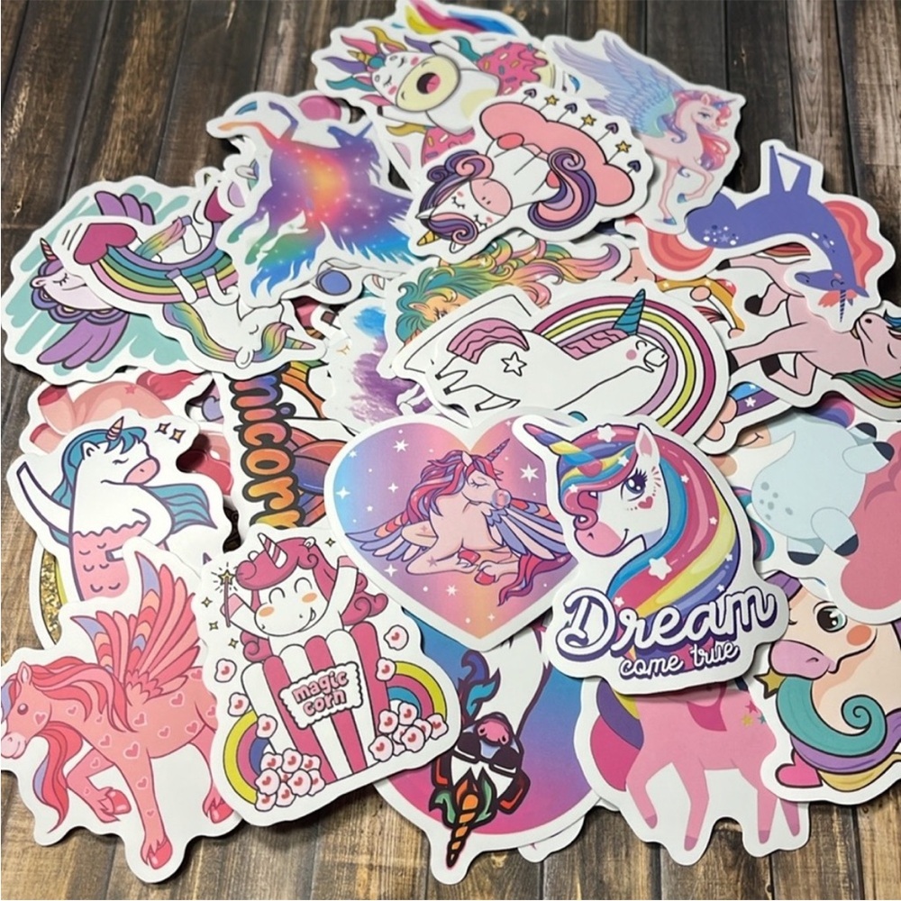 5for$10 Pink Cartoon Unicorn Mythical Animal Kid Friendly Sticker 50 Count A